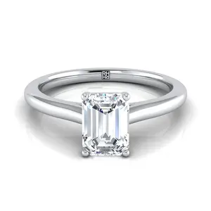 Pinched Cathedral Solitaire Emerald Cut Engagement Ring Setting in Platinum