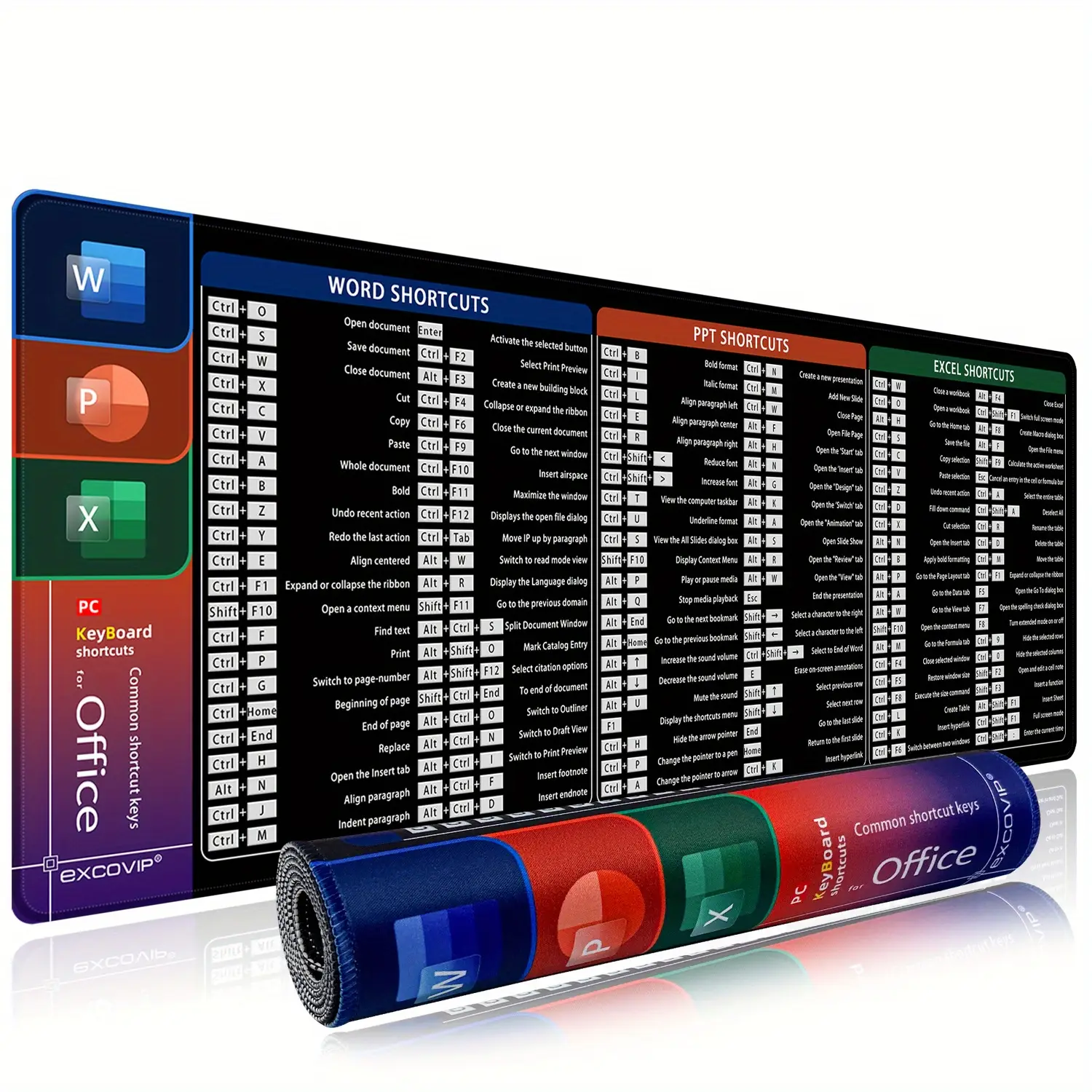 [Hot Selling] Quick Key Large Size Mouse Pad With Word/Excel/Power Point Shortcut Keys, Anti-Slip Upgraded Extended Pad For Office, Home, Gaming.