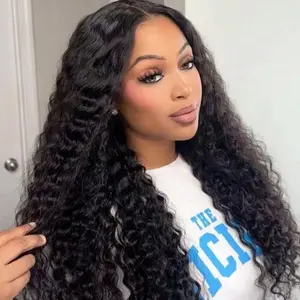 360 Lace Front Wigs Human Hair Hidden Strap Deep Wave Lace Frontal Wig Pre Plucked Drawstring Wig Human Hair 200 Density HD Full Lace Front 360 Glueless Wigs for Women Wigs for Beginners  Hd Frontal Wig Curly Wigs