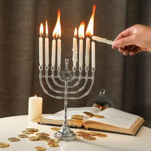 Hanukkah Menorah with Star of David Traditional Jewish Candle Holder for Chanukah & Holiday Decorations, 8.6” Tall
