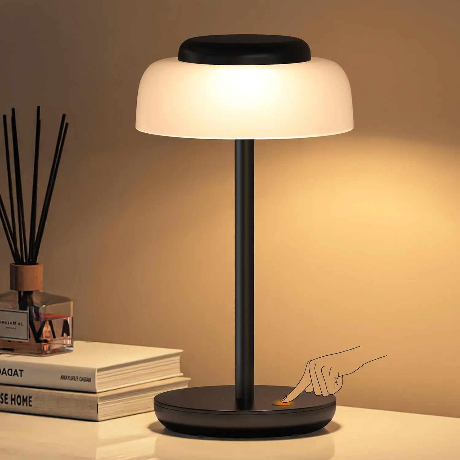 Battery Operated LED Table Lamp, 5000mAh Rechargeable Cordless Lamp, Stepless Dimmable Touch Control, Small Waterproof Desk Night Light for Living Room, Bedroom, Outdoor Bar