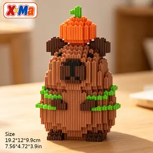 Cute Capybara with Pumpkin Building Blocks Set - Fall/Thanksgiving Themed Kawaii Animal DIY Toy for Home Decor