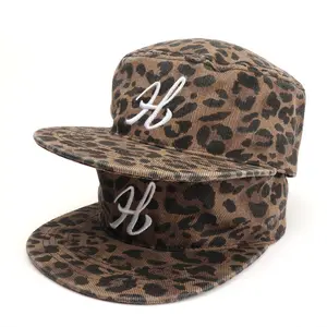 Letter embroidered leopard print flat-top hip-hop cap, unisex fashion retro duckbill cap, flat-brim military cap, baseball cap, trendy