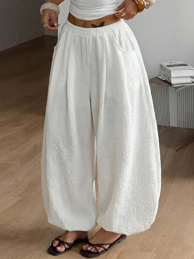 Coffee Brown Plaid Lantern Pants For Women
