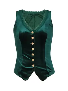 Lace Trim Velvet Vest
