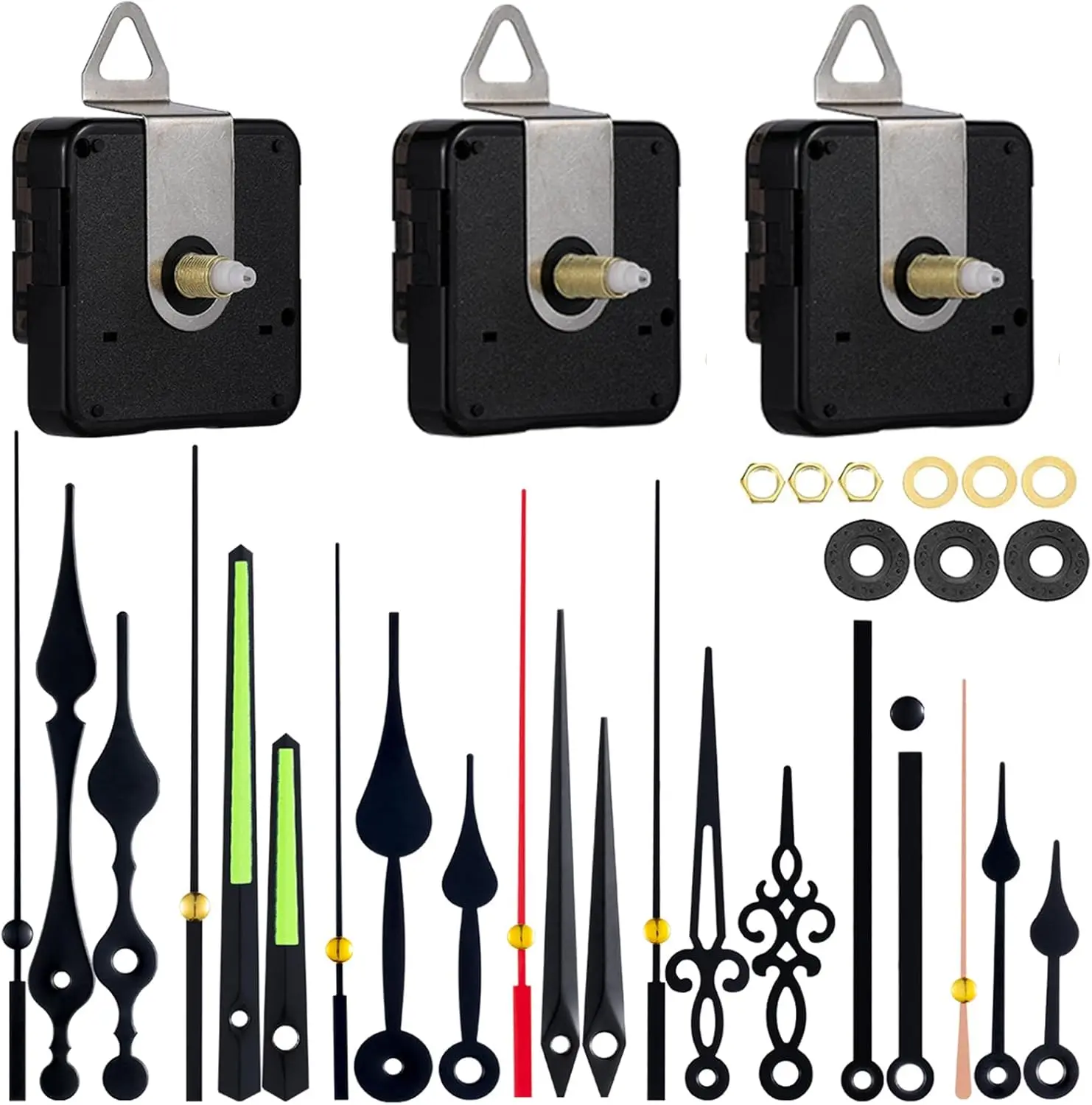 Size1-3 Pack Silent Clock Mechanism Clockmaking Kit, Battery-Operated DIY Assembly Clock Making Supplies for DIY Enthusiasts - 7 Hands, 16mm-20mm Shaft, 2m Compatibility, Included Batteries