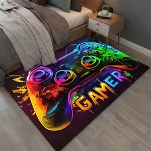 1 Game Controller Carpet Mat Neon Lights Game Print Decoration Welcome Soft Kitchen Floor Mat Living Room Decoration Carpet Suitable for Indoor and Outdoor Home Decoration