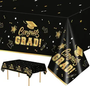 2 Pack Graduation Tablecloth - Congrats Grad Table Cloths, Plastic Disposable Rectangle Black Gold Class of 2026 Table Cover for Graduation Tables Decorations Party Decor Supplies Favors,108 X 54 Inch Litmitfu