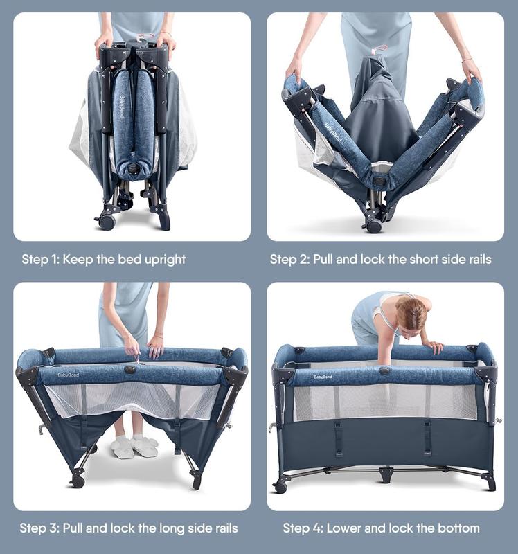 Baby Bassinet & Bedside Sleeper, Portable Baby Crib for Newborns and Infants, Foldable Playard with Mattress, Diaper Changer, Music Mobile for Nursery