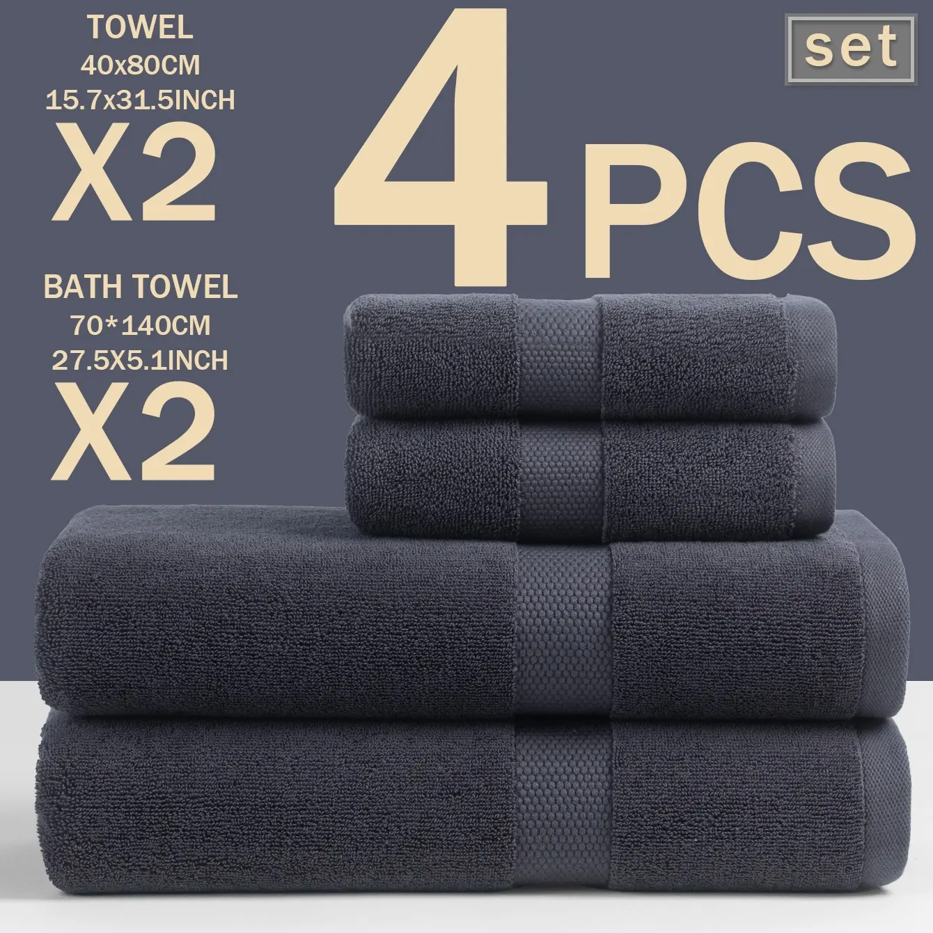 Luxury Satin Jacquard Bath Towels Set, Soft & Absorbent, Reusable, Ideal for Home Use, Travel, Sauna, Spa, 4-Piece Large Size