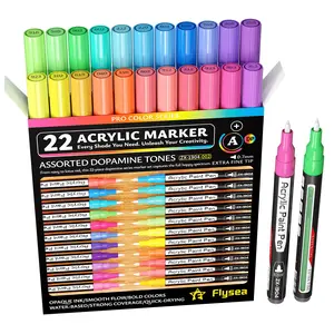 Acrylic Marker Pens, 22 Colors, Ultra-Fine Tip 0.7mm, Fast-Drying, Visible Ink Window, Ideal for Stone, Wood, Metal, Glass, Canvas, DIY Crafts, Art Marker Pen