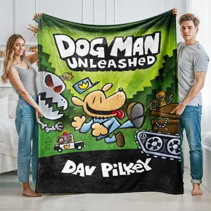 1pc Dog Man Cartoon Print Blanket, Multifunctional Hanging Rug for Bed Sofa Chair Decor, High-Quality Velvet Camping Blanket, Cartoon Pattern Blanket