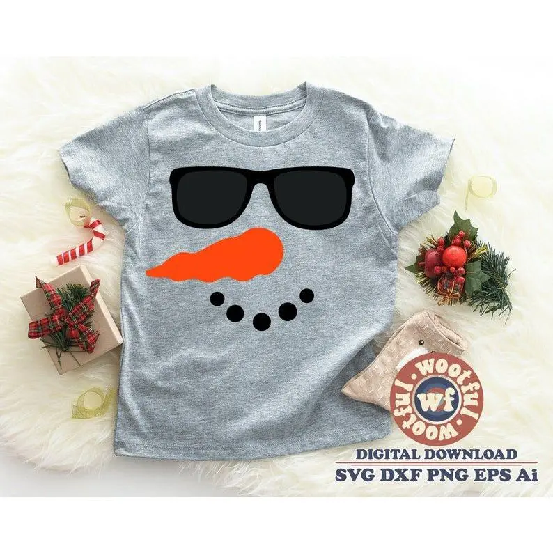 Snowman Face with Sunglasses svg, Merry and Bright svg, Merry Christmas svg, Winter svg, Holiday svg, Svg Dxf Eps Ai Png Silhouette Cricut