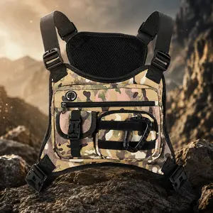 Tactical Chest Bag for Men, Outdoor Camo Chest Rig Bag with Adjustable Straps, Multi-Pocket Utility Vest Pack for Hiking Camping Fishing Travel