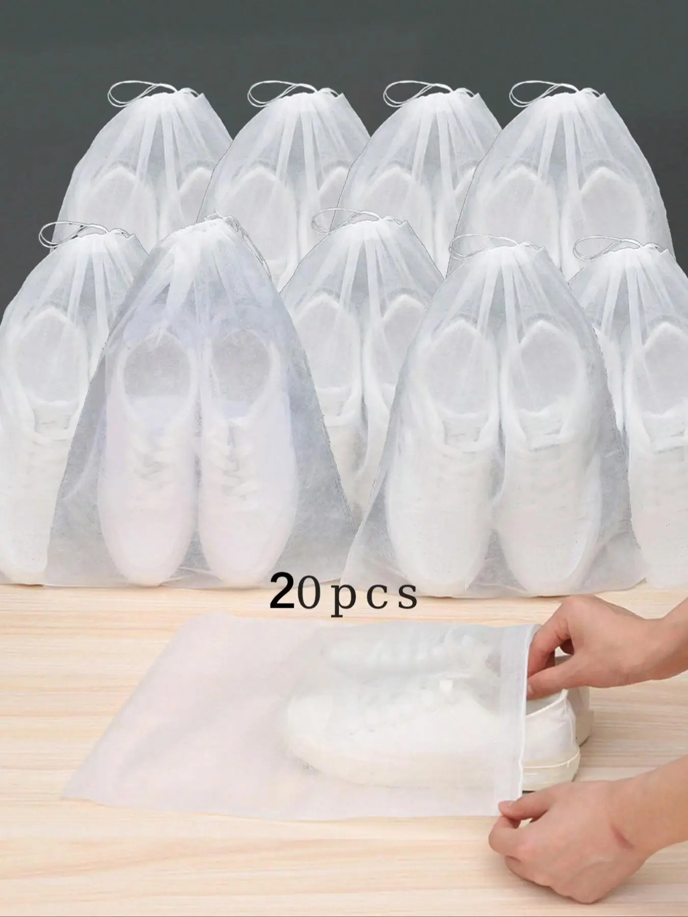 20pcs Simple Basic Drawstring Solid Color Shoe Bag for Women & Men, Casual Portable Dustproof Shoes Travel Bag for Daily Use and Travel, Casual Trendy