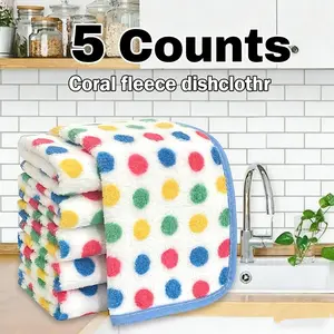 5 Pack Polka Dot Face Towels, Cute Kitchen Towels, Ultrafine Fiber Cleaning Cloths, Microfiber Cleaning Cloth, Reusable Dish Washing Wipes, Non-Toxic Ca Prop 65 Compliant