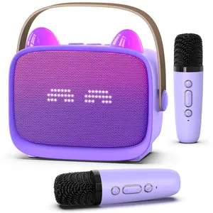 Mini Karaoke Machine, Portable Wireless Speaker with 2 Mics, Colorful LED Lights, Home Travel Party Gift, Blue