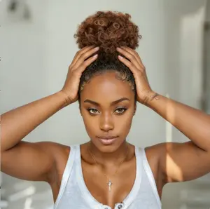 VOSILK Afro Puff Drawstring Ponytail For Short Natural Hair High Puff Drawstring Short Ponytail Bun For Black Women, Afro Kinky Curly Ponytail Hairpieces With Clips In