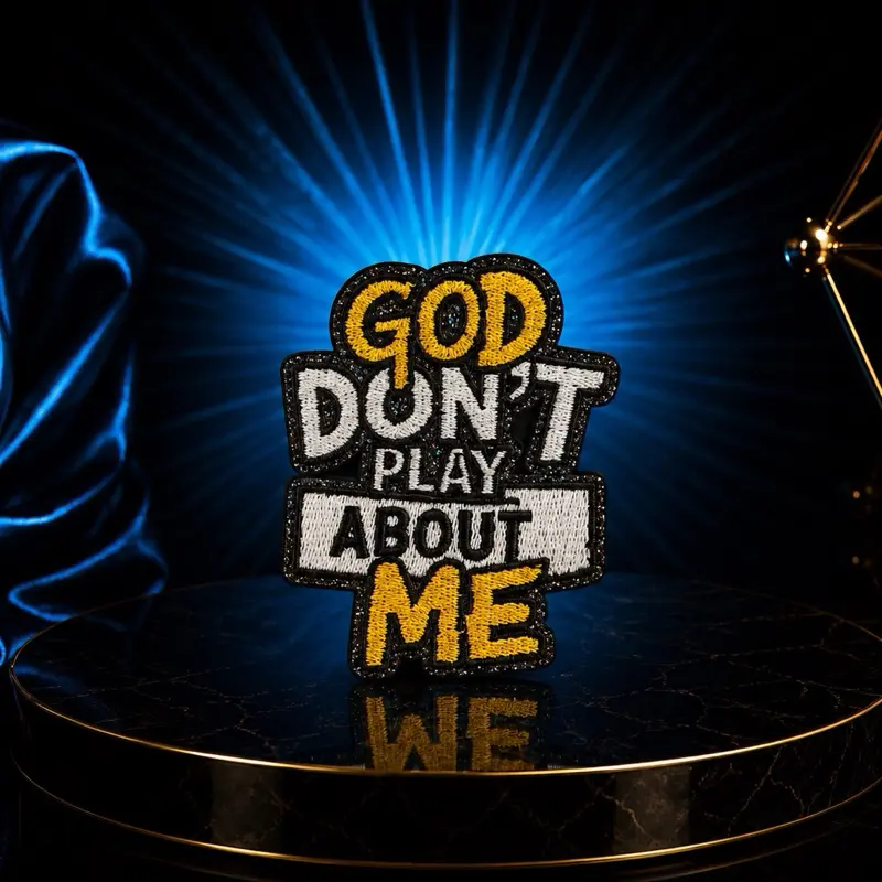 Iron-On Small~Medium Sequin Patch with Glitter Effect, Motivational Quote "God Don’t Play About Me", for Clothing Decor & Fabric Surface Sewing Accessories