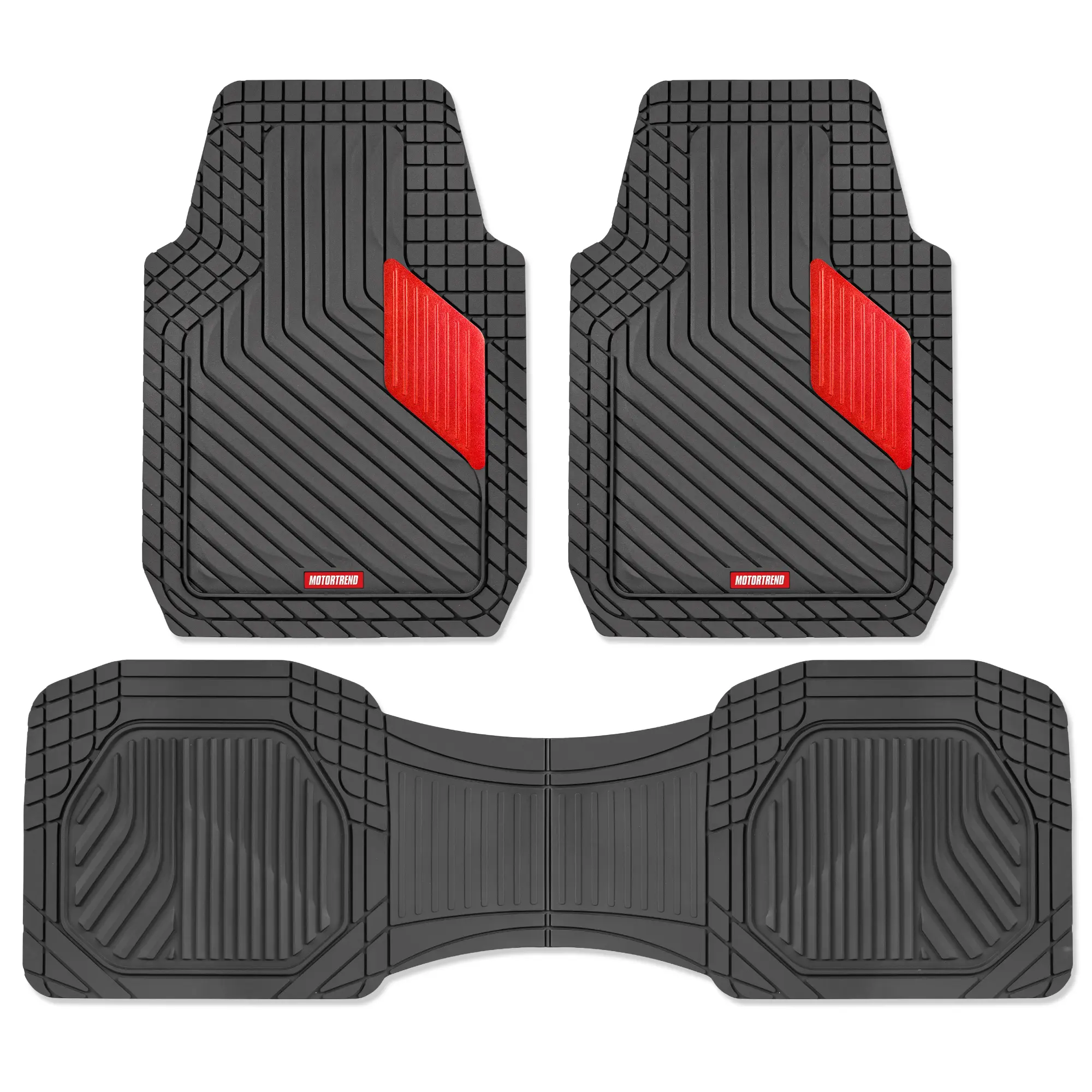 Motor Trend MetallicGuard Car Floor Mats Full Set - Durable Rubber Vehicle Accessories, All-Weather Anti-Skid Floor Mats for Cars with Red Metallic Heel Pad, Non-Slip Backing for Front & Rear Interior Protection, All-Weather Floor Mats