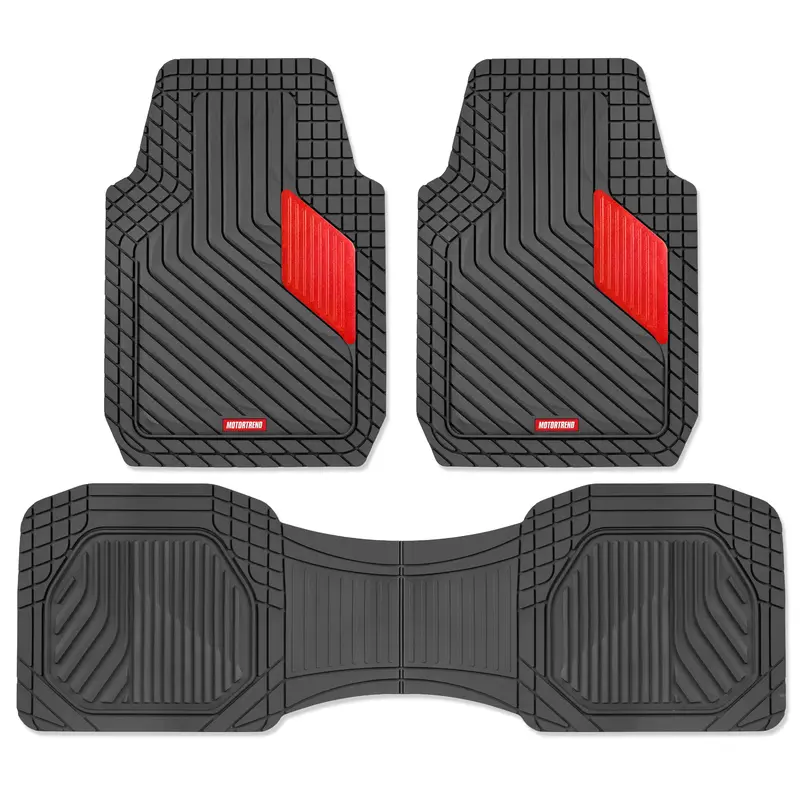 Motor Trend MetallicGuard Trimmable Universal Fit Front/Rear Car Floor Mats Full Set - Tough Rubber Vehicle Accessories for Cars/SUVs, Anti-Slip Waterproof, Red Metallic Heel Pad, Easy-Clean, All-Weather Year-Round Enhanced Interior Protection