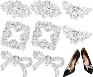 4 Pairs Rhinestone Shoe Buckles Elegant Bow & Wing Clips for Women, Detachable Bridal Wedding Shoes Jewelry Charms Party Accessory