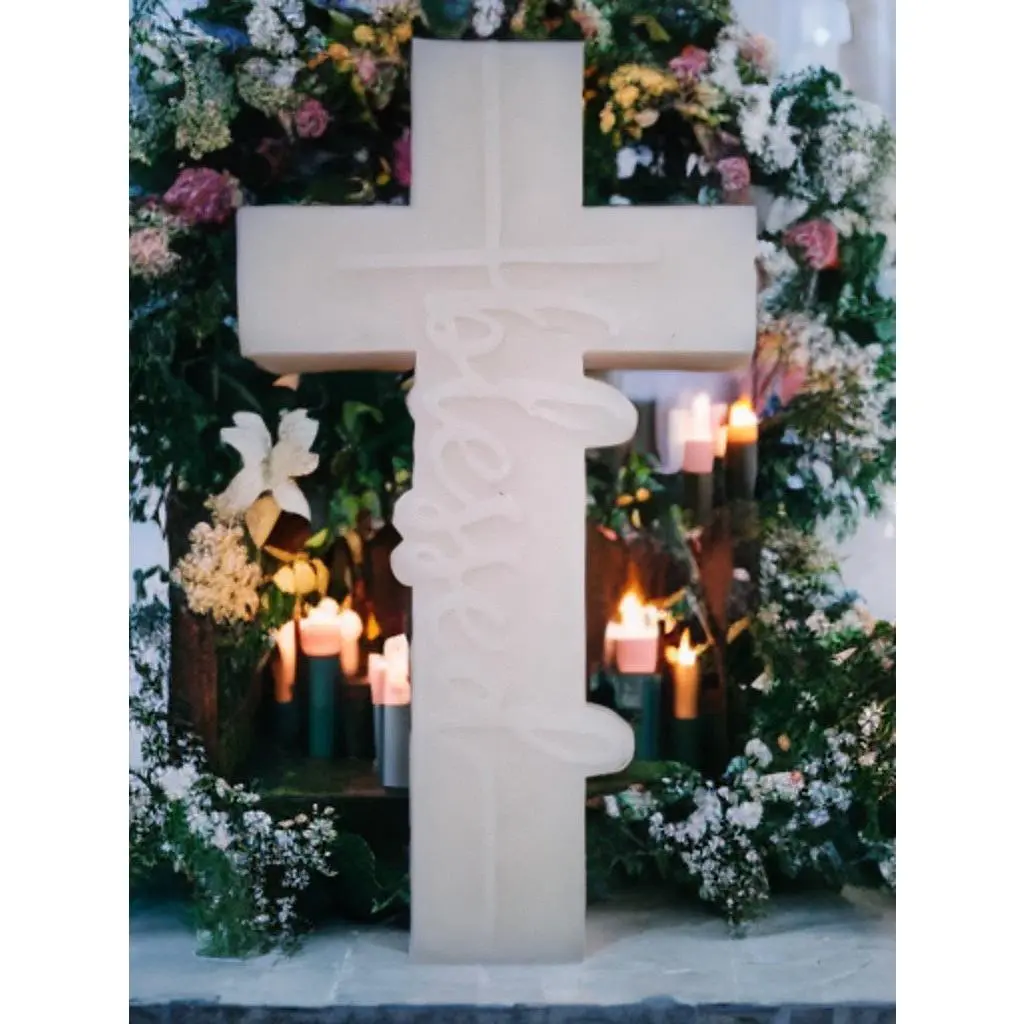 Blessed Cross Candle Genesis 12:2-3 3x5 3/4 Inches Natural Beeswax Scented Divine Fragrance for Worship and Prayer