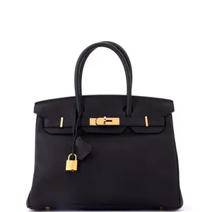 Pre-owned HERMÈS Leather Tote Bags REBAG Hermes Birkin Handbag Noir Togo with Gold Hardware 30 by Rebag