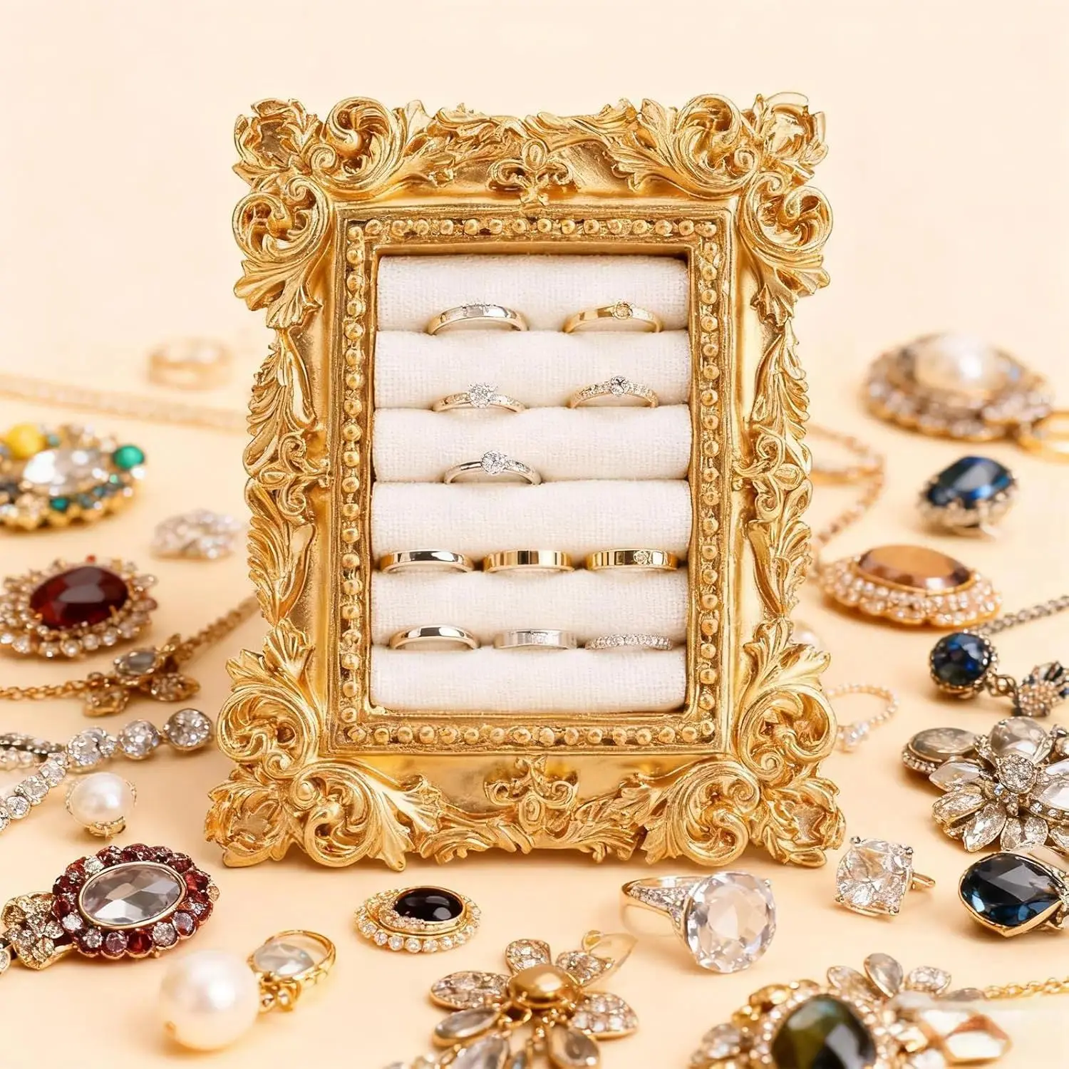 Vintage Ring Holder, Elegant Earrings Display Holder,Vintage Jewelry Display Frame Earring Tray Anniversary Engagement Baroque Organizer Photo Prop for Women Anniversary Favor & Wedding