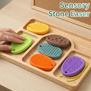 NNC6 6 pack Sensory Stone Eraser – Stress Relief Fidget release + Real Eraser, Portable Keychain Lanyard for Back-to-School, Anti-lost Eraser, ASMR & Anxiety Relief, Cute School Supplies for kids, Party favor, classroom Reward, Gift