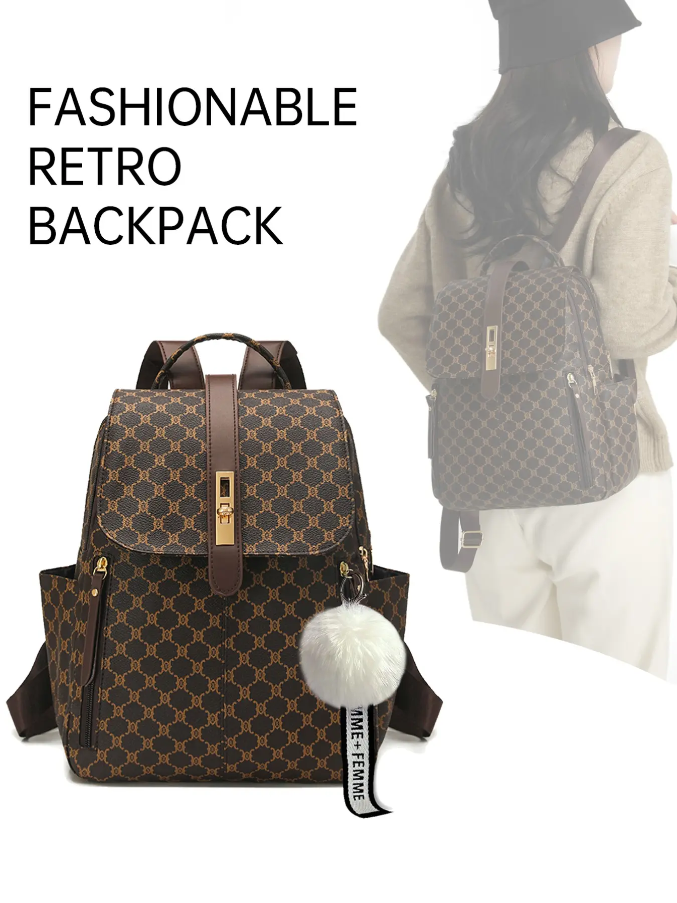Anti-theft geometric print PU leather backpack, Traveler Essentials Backpack, Travel Backpack Carrier, multi-functional daily bag, multi-pocket lightweight travel bag, Portable lightweight backpack, large capacity schoolbag, suitable for students, nurses