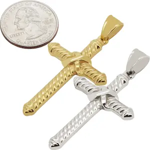 316L Stainless Steel 18k Yellow Gold Plated Cable Cross Pendant