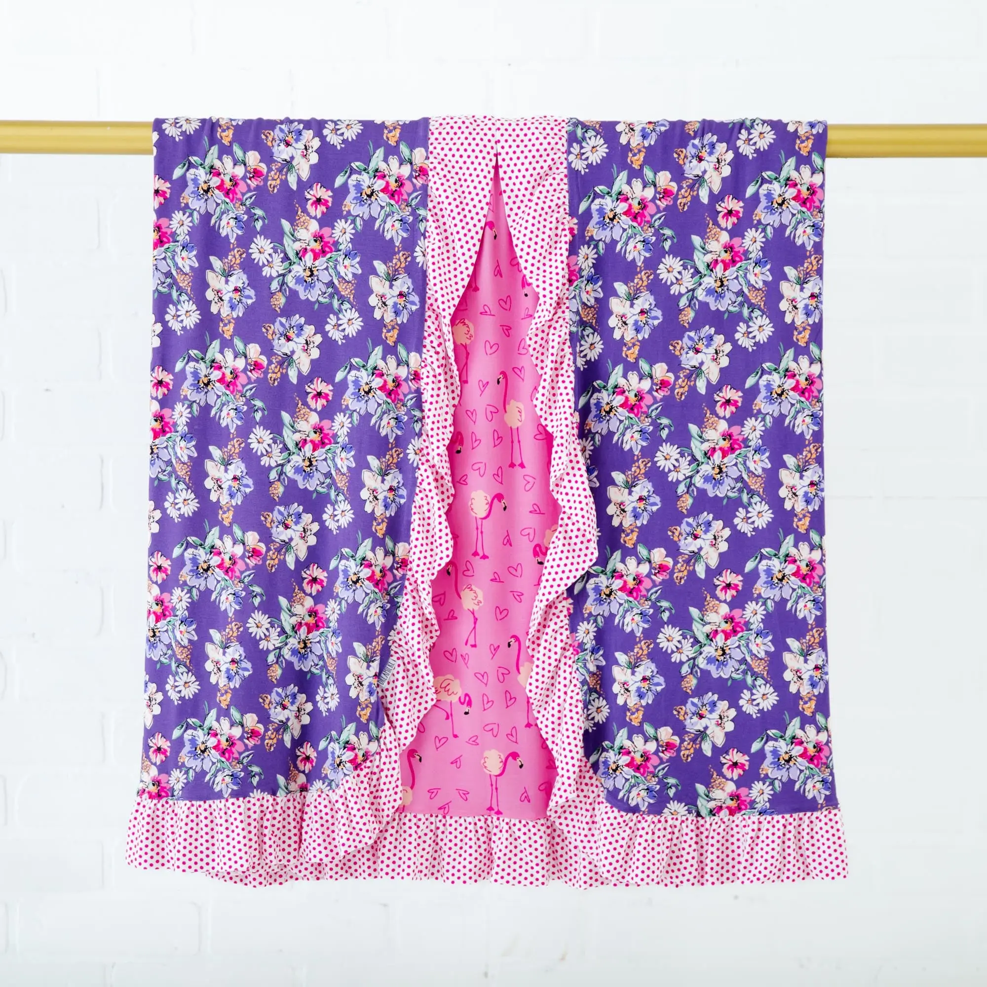 Let's Flamingle/Flower Child - Ultra Violet Ruffle Reversible Blanket