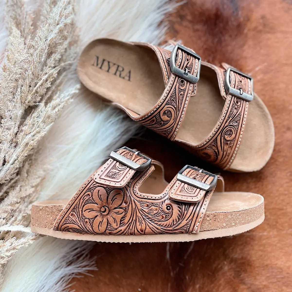 Footo Myra Hand-Tooled Sandals - Women's Summer Footwear with Comfortable Straps and Classic Design