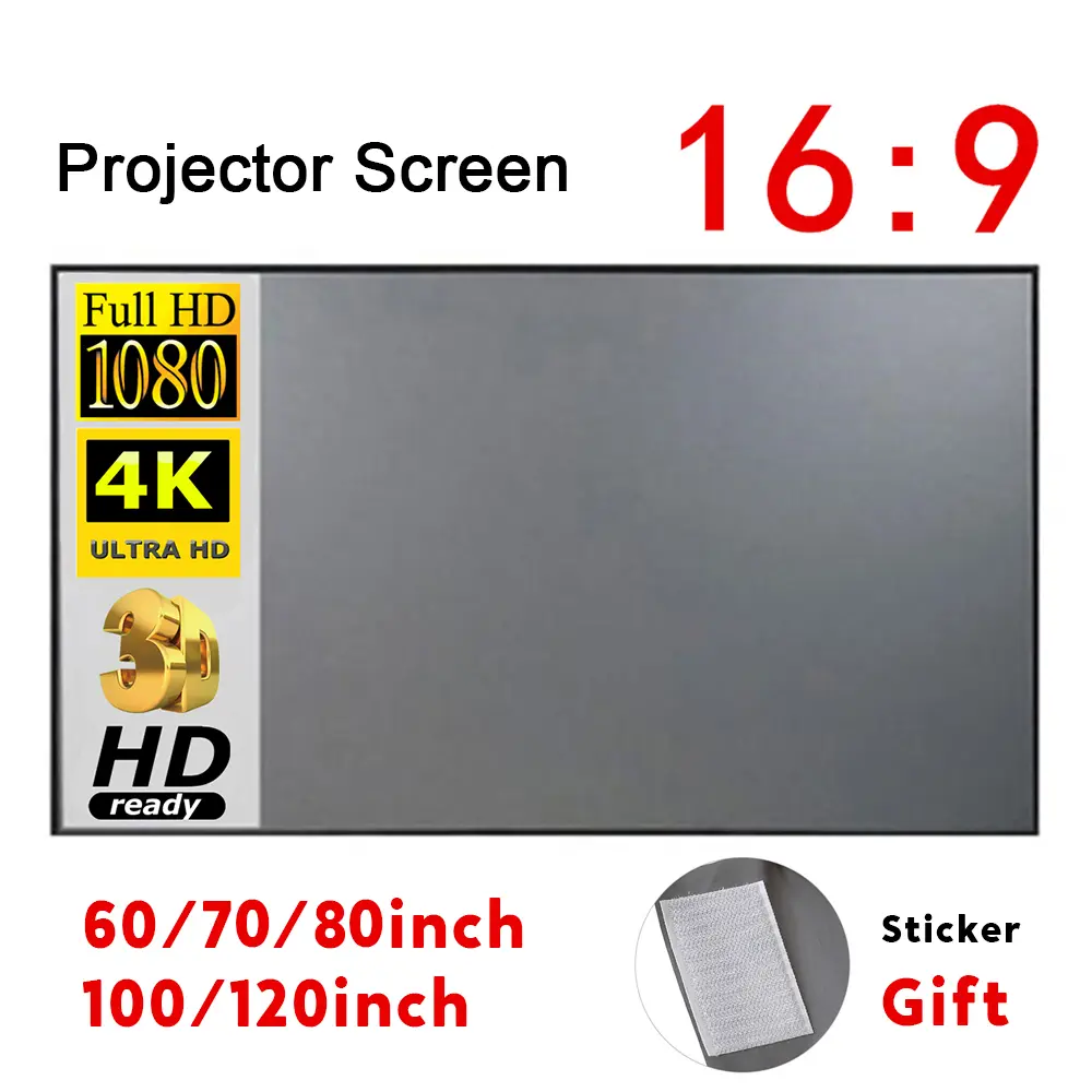 Portable HD Projector Screen 60-120 Inch Foldable Anti-Light Projection Screen for Home Theater Outdoor Movie Night Office Presentation