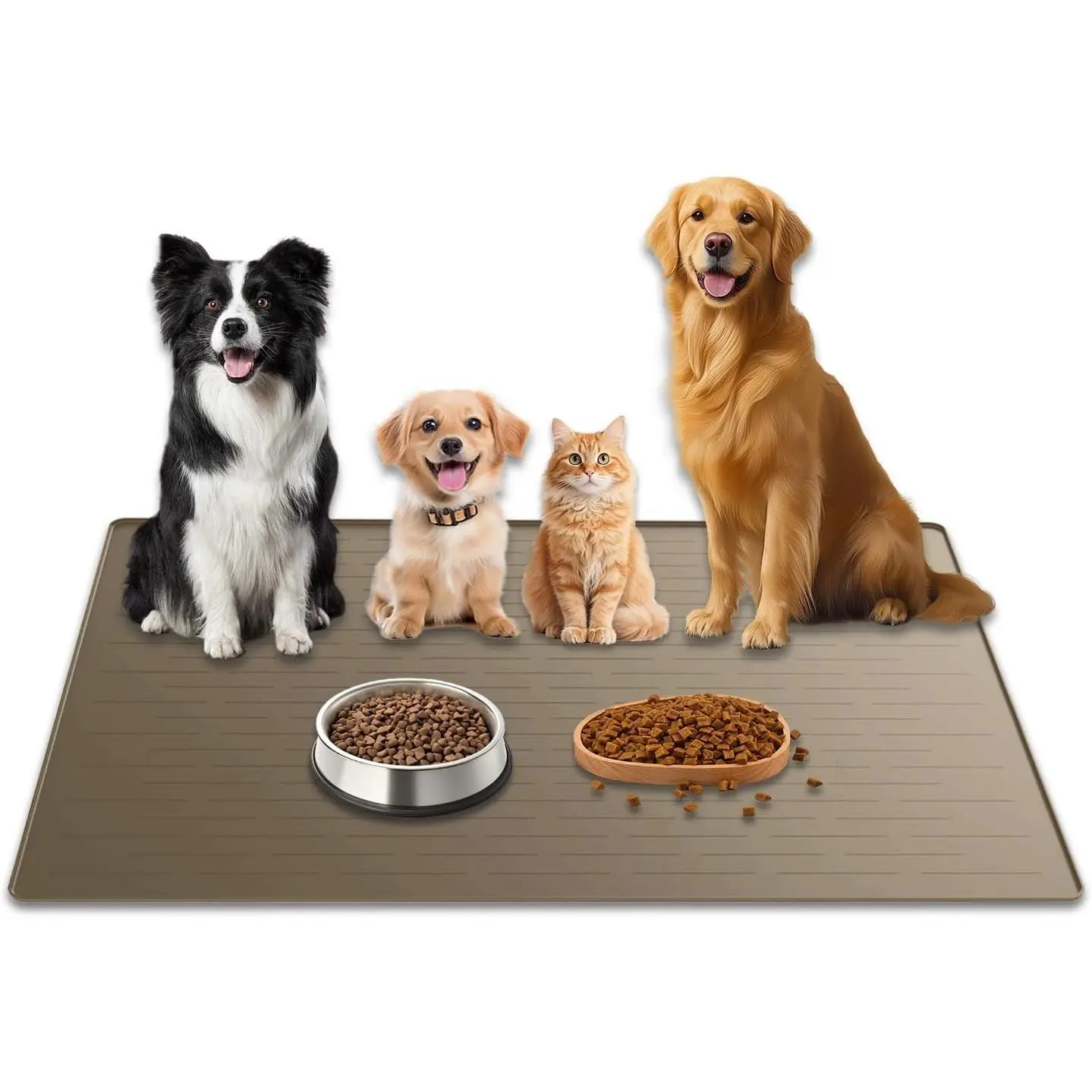 48"x32" Extra Large 1.5MM Super Thick Silicone Pet Food Mat, XXXL Nonslip Pet Feeding Mat with Raised Edges for Dog Cat Food Water Bowl, Non-slip Mat for Floors, Brown
