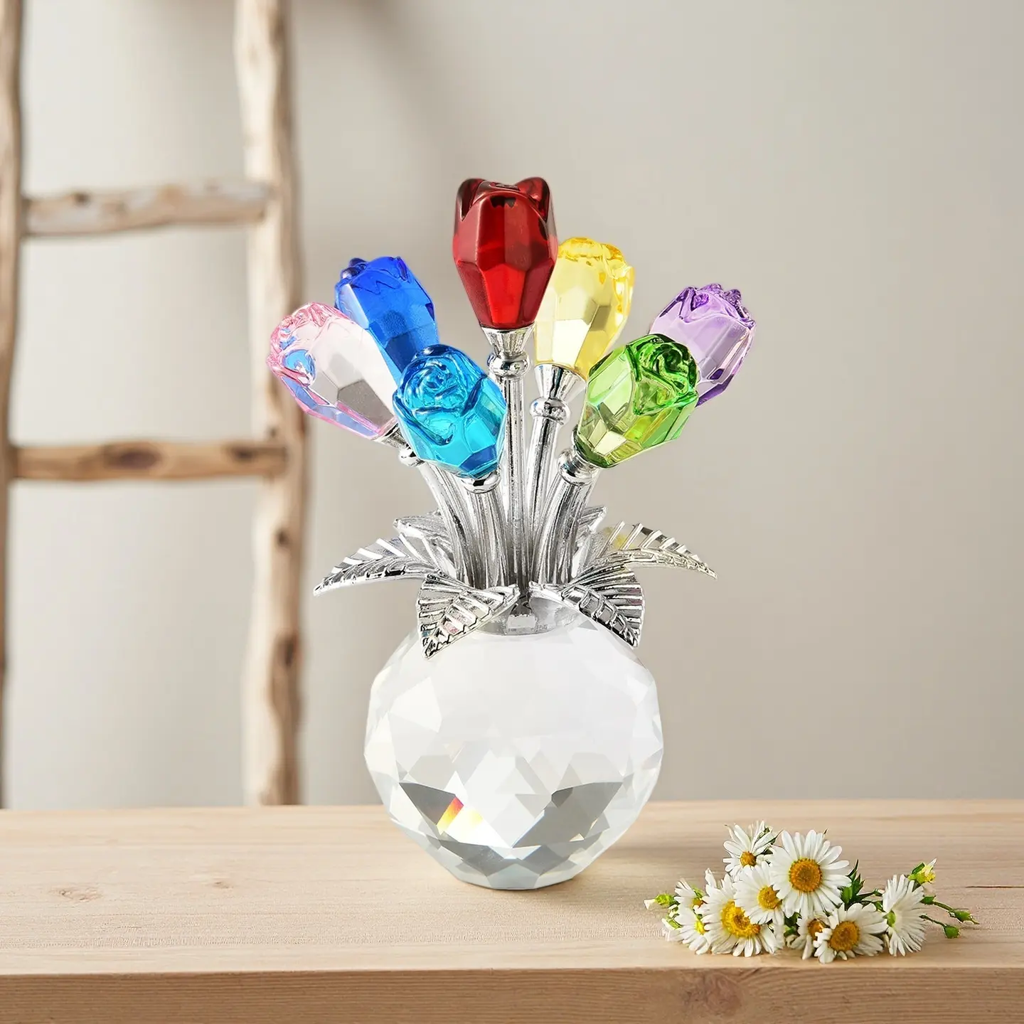 Colorful Crystal Glass Rose Bouquet, Glitter Rose Bouquet, Artificial Flowers with Gem Decorations, Anniversary Gift or Home Decoration, Glass Tube Roses, Decorative Fake Flower