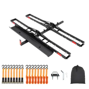Garvee Heavy Duty Motorcycle Hitch Carrier with Ramp, 600 lbs Capacity Dirt Bike Rack for 2 Motorcycles or E-Bikes, Steel Receiver Hitch Mount Carrier with Ratchet Straps and Stabilizer for Truck SUV RV