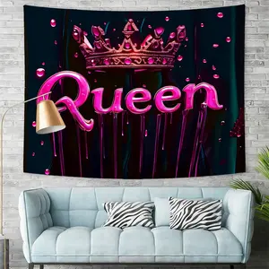 Luxurious Purple Crown Queen Pattern Digital Print Tapestry Creates a Domineering Atmosphere and Is The Perfect Home Furnishing for Princess Rooms and Light Luxury Bedrooms, Outlining a Noble Dream and Allowing You to Feel The Noble Queen Feeling!