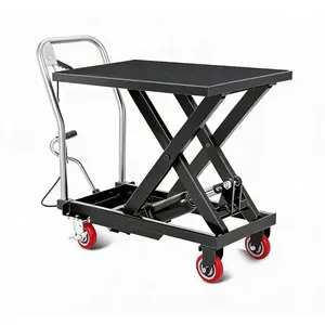 500 LBS Hydraulic Scissor Lift Cart, Black Mobile Table with 28.5" Lift Height, 4 Wheels and Non-Slip Pad for Warehouse & Cargo Transport
