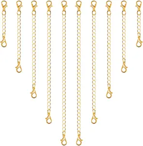 Chain Extenders for Necklaces, 10 count   Extenders for Necklaces, Stainless Steel Chain Extenders for Necklace, Bracelet and Anklet (Assorted Sizes)