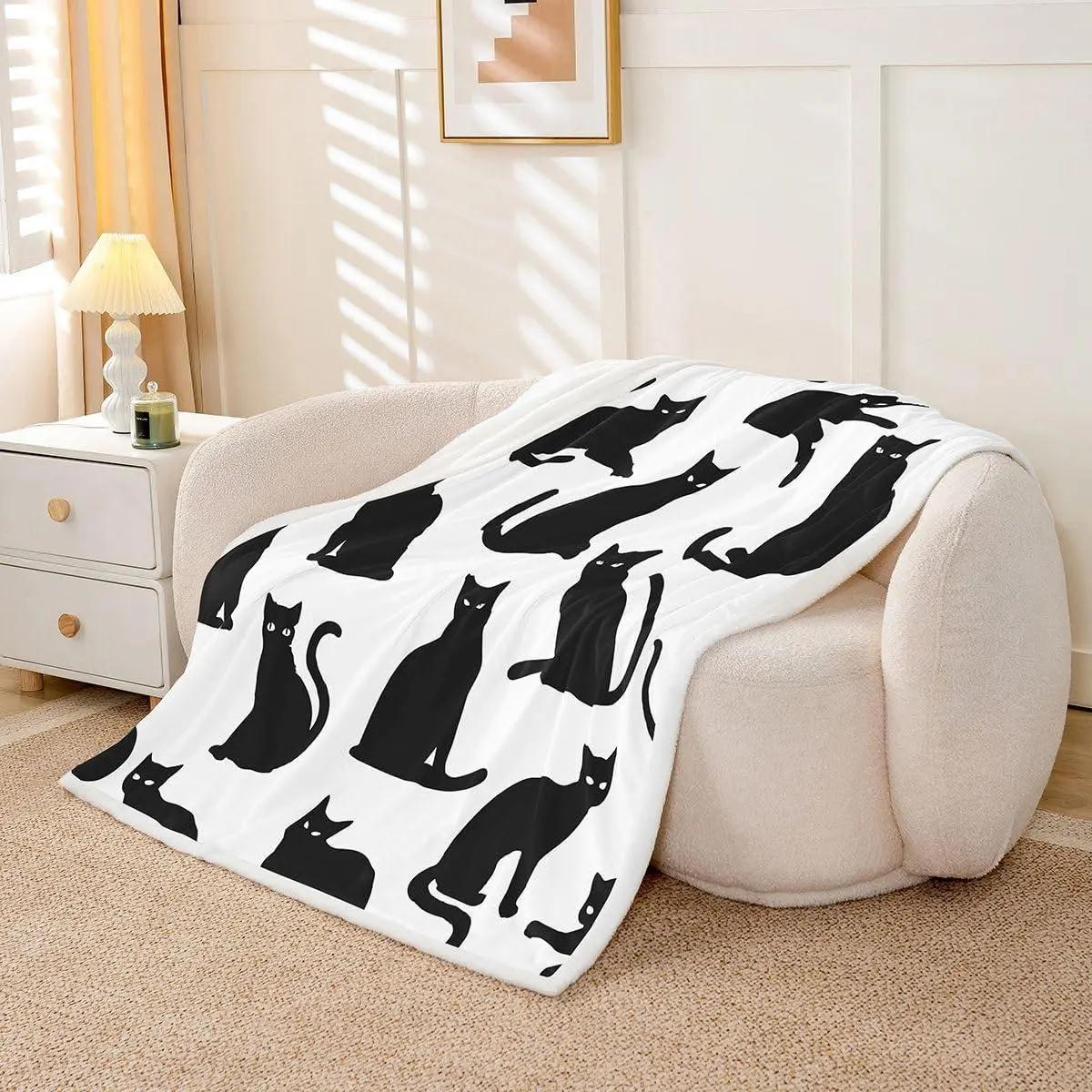 Cat Throw Blanket Black Cat Soft Fleece Sherpa Cozy Fuzzy Plush Warm Cats Print Fuzzy Plush Throw Cute Kitten Cats Lover's Gift for Bed Couch Living Room