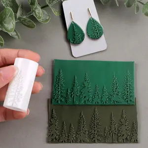 Pine Tree Forest Texture Roller, Reusable Embossing Tool for Polymer Clay Art, Handmade Accessories & Christmas Holiday Projects