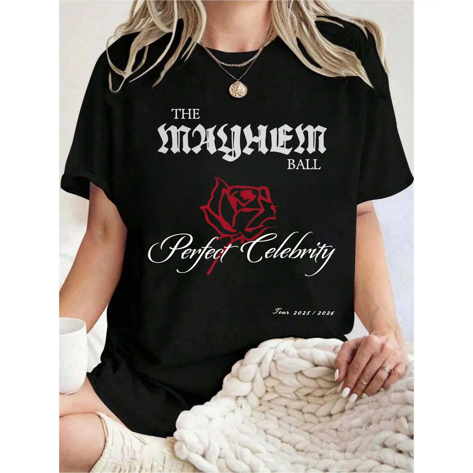 Vintage Mayhem Ball Graphic Tee, Comfortable 100% Cotton Tour T-Shirt for Music Fans, Unisex Loose Fit Short Sleeve Streetwear, Shortsleeve, Fabric, Tshirt