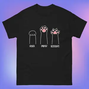 100% Cotton Tee Rock Paper Scissors Hand Game Funny Cute Paw Cat Lovers T-Shirt Unisex classic tee Men's Breathable T-Shirt with Look