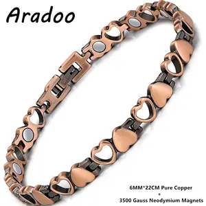 ARADOO Premium Copper Bracelets for Women with 3500 Gauss Neodymium Magnets Love Heart Design Wristband Jewelry Gifts Aradoo