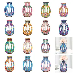 DIY Wood Colorful Diamond Painting Flower Vase Ornaments for Home Office Decor