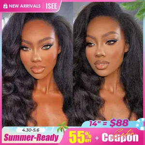 [WEAR GO HALF WIG] ISEE HAIR Invisible Hairline Wear Go Half Wig Kinky Straight 180% Density Seamless Flip Over Wig Glueless Human Wigs Beginner Friendly #ISEECrochetNewArrivals #SummerVibes,summervibes