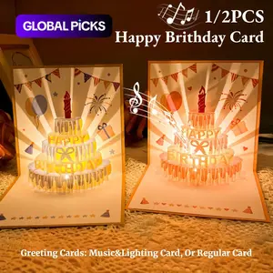 3D Musical Birthday Card with LED Lights, Pop-Up Greeting Card, Surprise Gift for Loved Ones, Friend Birthdays