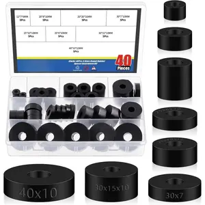 40 count 8 Sizes Round Rubber Spacer Assortment Kit, Multi Purpose Black Round Neoprene Washers Anti Vibration Rubber Spacer Bushings for Electrical Repair and   Accessories